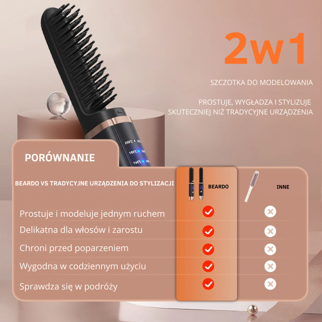 Beardo Brush - Szczotka prostująca do modelowania włosów i brody 2w1